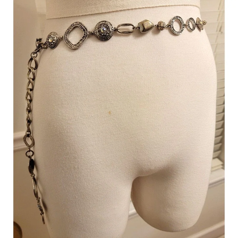 Ruby Rd. Chain Statement Belt Women’s AB Rhinestone Flowers Silver Tone Vintage